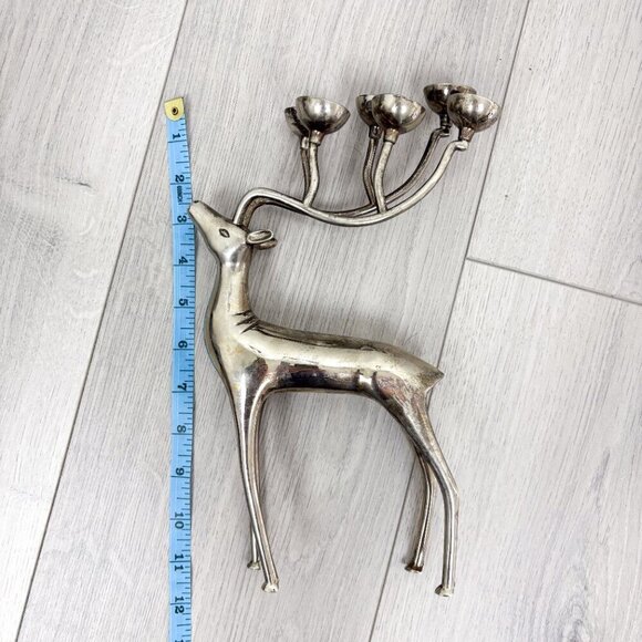 Vintage Silver Reindeer Candelabra Candle Holder 12" Decor Christmas Animal Deer - Picture 7 of 8
